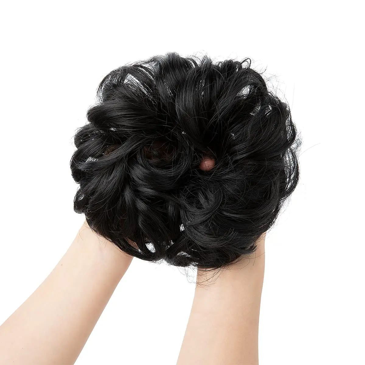 كبير فوضوي كعكة شعر مستعار متموج مجعد Scrunchies الاصطناعية Chignon ذيل حصان وصلات شعر سميكة أوبدو قطع الشعر للنساء #3