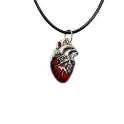 red anatomical heart necklace  heart choker  red bloody heart necklace  chunky puffy heart pendant necklace