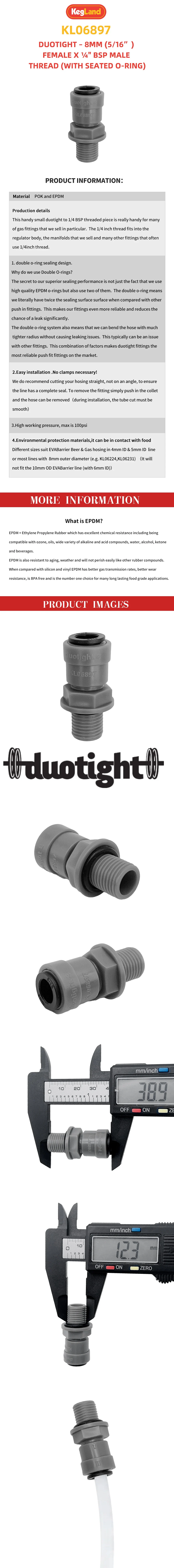 KegLand Duotight Push-in 8 mm (5/16) x 1/4 BSP-Außengewinde (mit sitzendem O-Ring), Kunststoff-Schnellkupplungs-Rohrverbinder-Verbindungsstücke – Detail 1