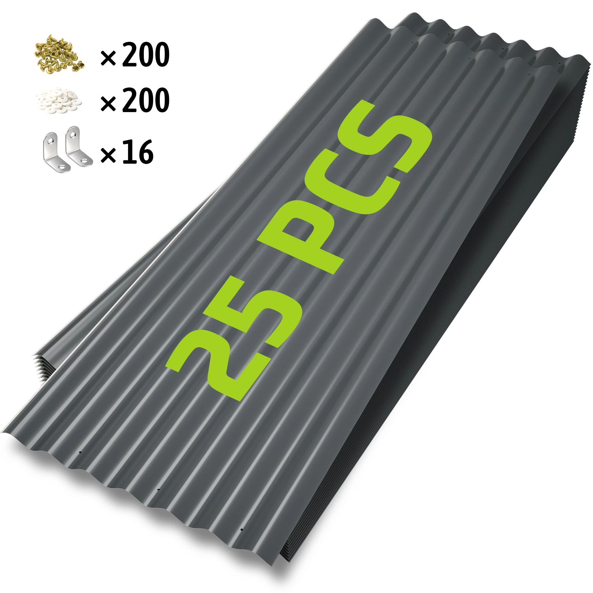 25 Pcs Heavy Duty Galvanized Steel Corrugated Roof Panels Gray/Black for Outdoor Garden Shed Garage Patio Gazebo Top Cover