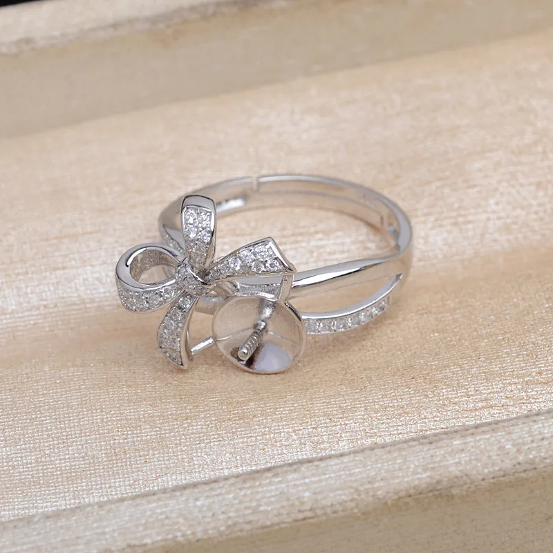 Форма банта из стерлингового серебра 925 пробы, регулируемые крепления для колец на палец, основа, фурнитура, компоненты ювелирных изделий для жемчуга 10-12 мм