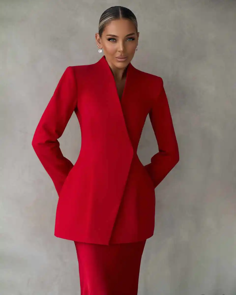 Charming One Button Blazer 3 Pieces Elegant Full Sleeve Jacket Customized Fashion Ankle Length Skirt Power Gown