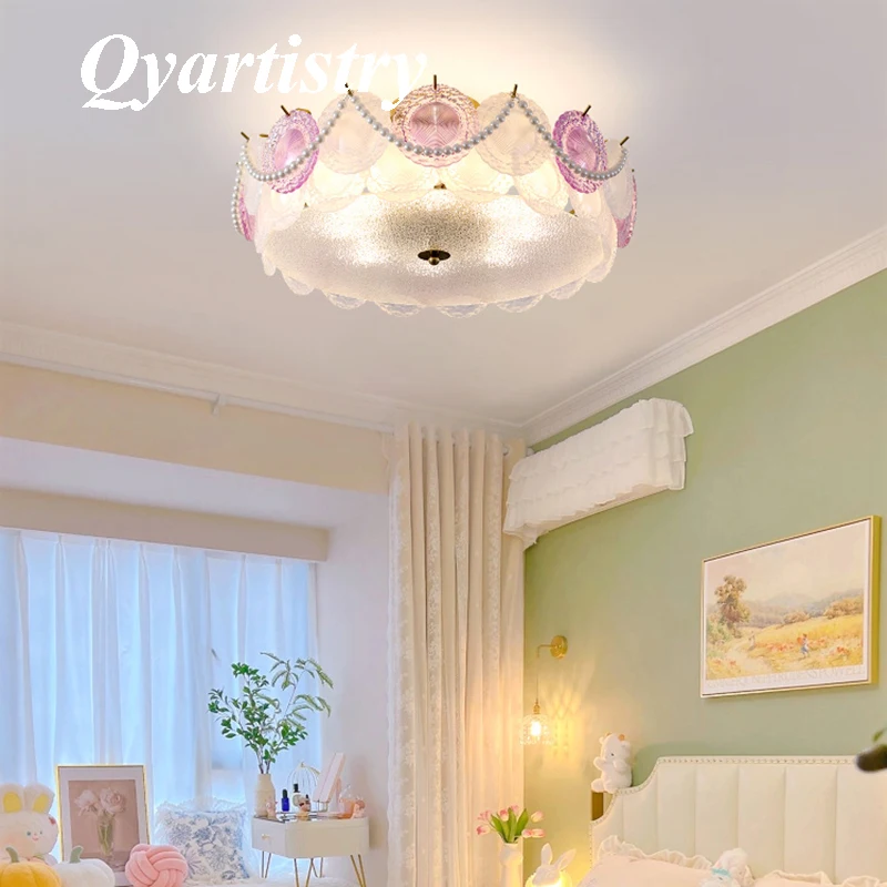 

Nordic LED Living Room Dining Room Bedroom Room Study Model Room Showroom American French Pearl Glass Ceiling lamp