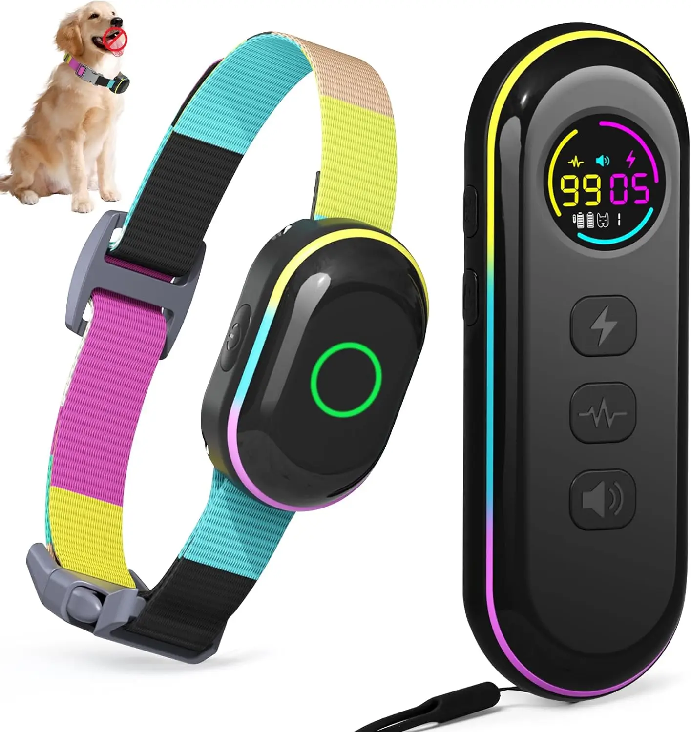 

2-in-1 Dog Shock & Bark Collar, 5 Sensitivity Levels, 3 Training Modes, 3300FT Remote, IPX7 Waterproof, Rechargeable (Multi-Colo