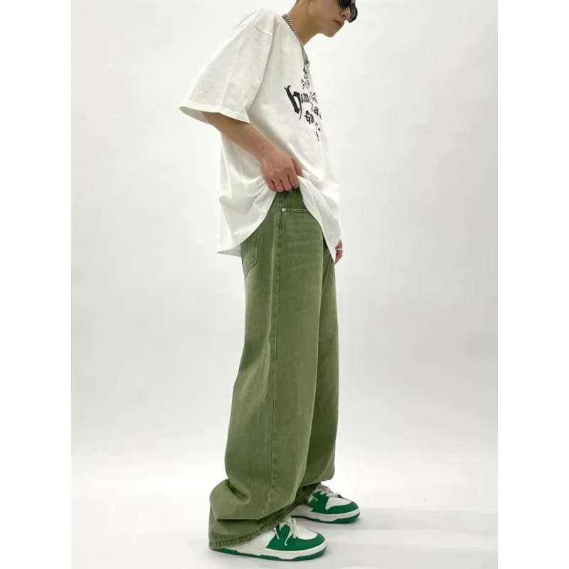 Kosahiki women men jeans Y2K high waist gradient green denim trousers casual baggy pants wide leg female oversize