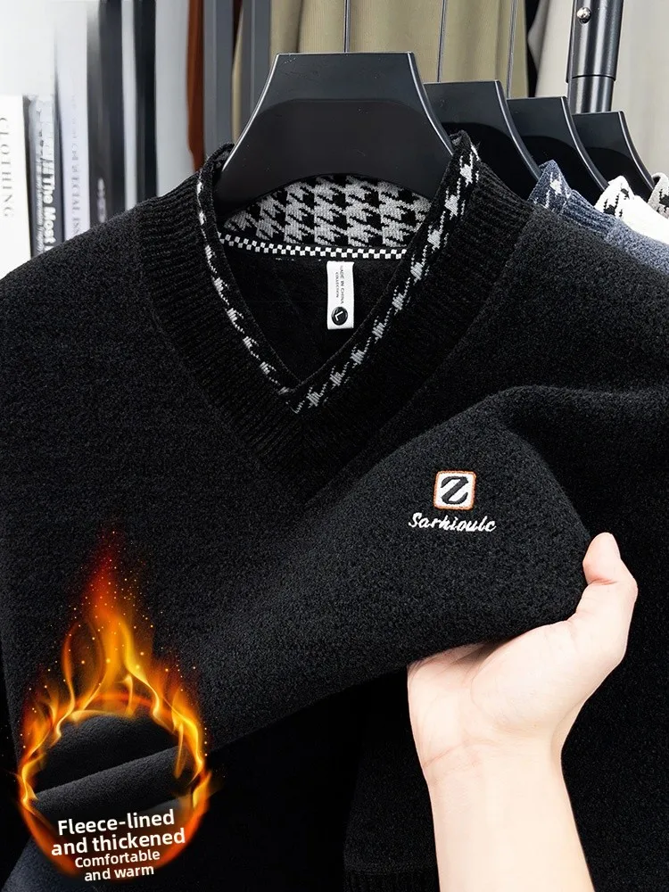 

Lnd Thiened Fce Lined V-Ne Knitted Sweater Men's Base Layer irt Winter Busin Casual Warm Polyester Fiber