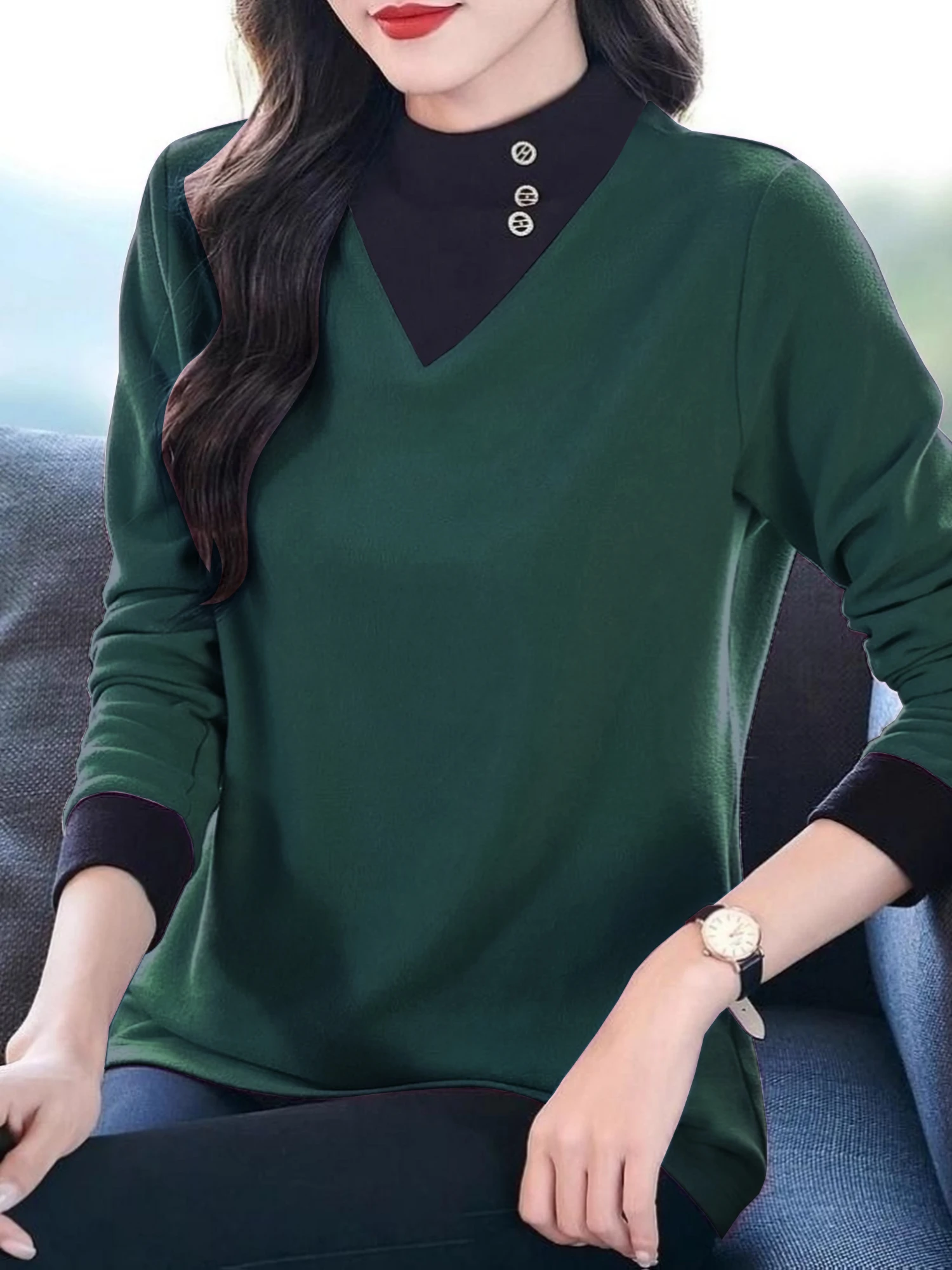 Hemd mit halbem Rollkragen für Damen, Herbst und Winter 2022, neues langärmeliges deutsches Samt-T-Shirt, doppelseitig gebürstetes Oberteil