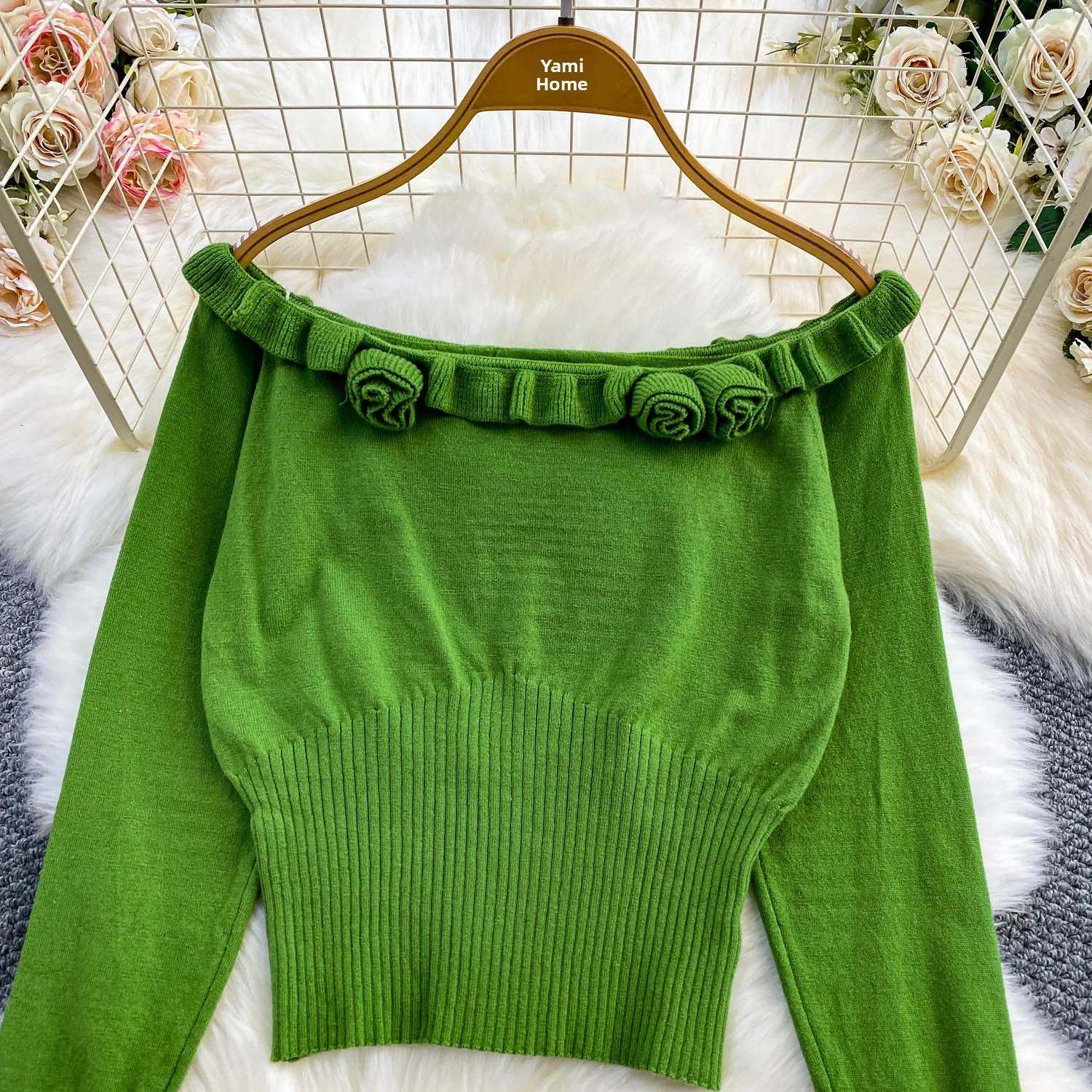 Ele Batwing Sve Sweater Rajut Wanita dengan Pinggang Elastis, Atasan Model Satu Bahu, Nyaman, Sedikit Tebal...