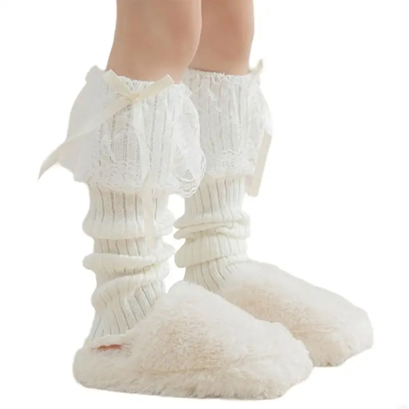 غطاء جوارب بناتي أنيق مزين بالدانتيل لتدفئة الساق وقابل للتمدد 24BE