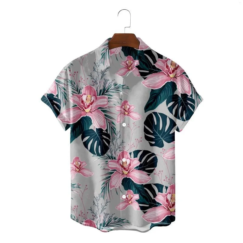 Colorful Tropic Flower 3D Print Hawaiian Shirt For Men Loose Short Sleeves Summer Fashion Top Floral Pattern Lapel Aloha Blouse