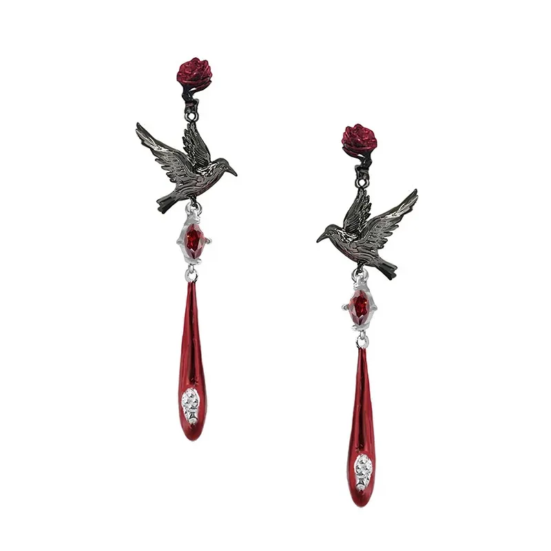 MASW Original Design Hip Hop Cool Girl Style Red Flower Blackbird Necklace Women's Party Jewelry Accessories Christmas Gift