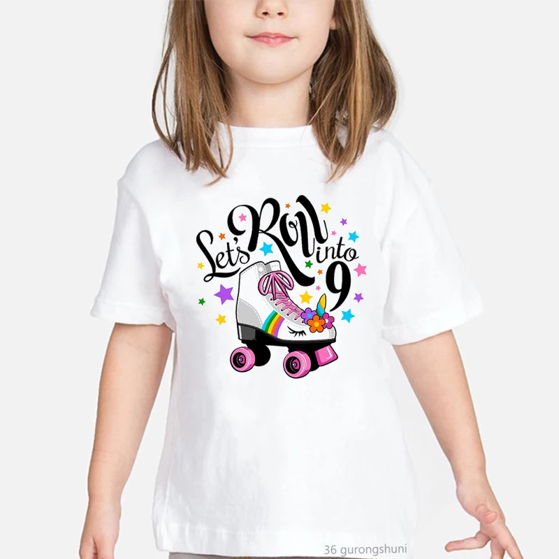 

Unicorn, Cool Roller Skate2-14th Birthday T-Shirt Fashion Harajuku Girls T-Shirt For Kids Birthday Gift Clothing Summer Kids Tsh