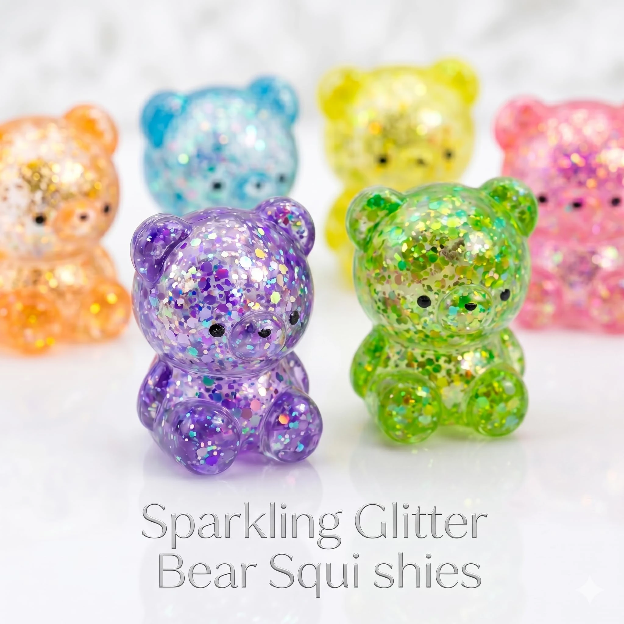 1/3/6pcs Mini Glitter Maltose Bear Squishy Slow Rising Cute Gummy Stress Relief Fidget Toy Soft Squeeze Bear for Kids Adults