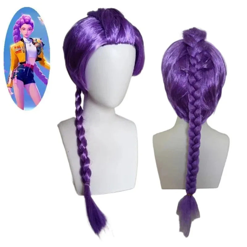 Peluca de cosplay para mujer de Navidad de Halloween, peluca sintética, pelo falso morado extra largo con clip desmontable en trenza trenzada