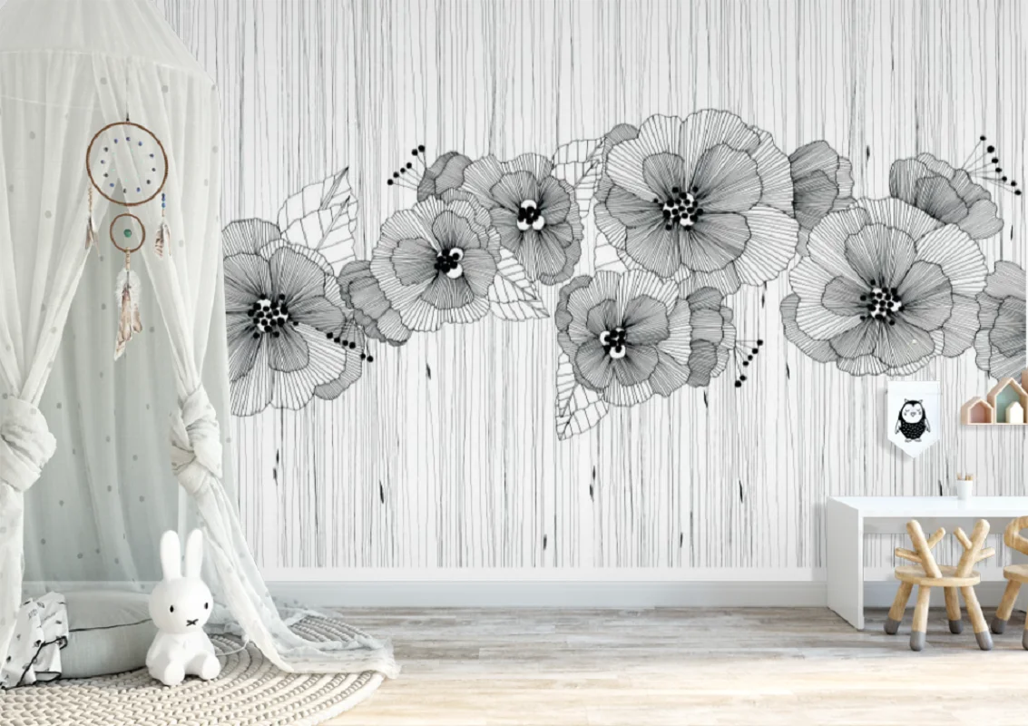 

Customized Wallpaper Mural Scandinavian Simple Retro Floral Industrial Warm Gray Background Wall Home Decoration Wallpaper Mural