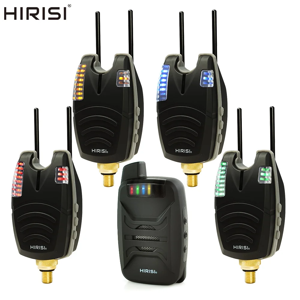 Hirisi الكارب الصيد إنذار مجموعة اللاسلكية الصيد لدغة المؤشر 1 + 4 مجموعة مع الصوت مصباح ليد تحذير B1230 الصيد الملحقات