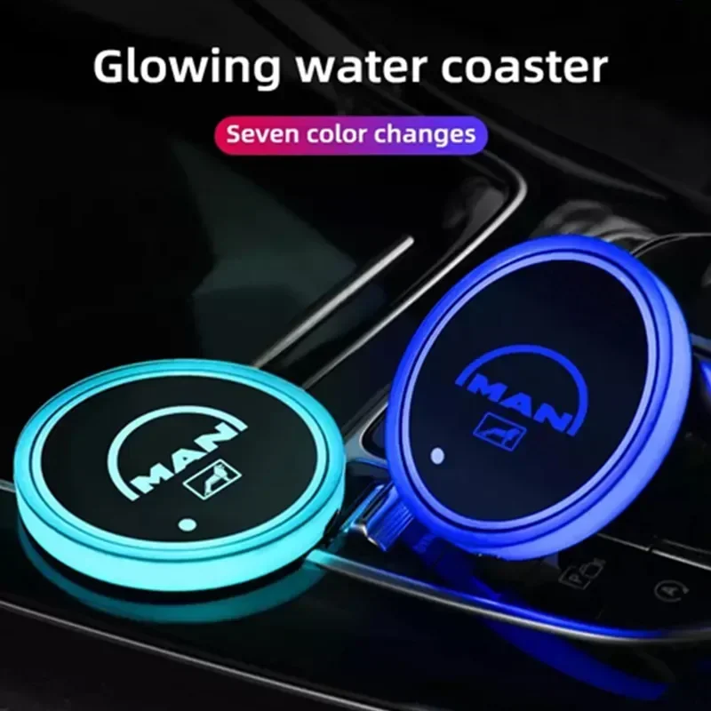 

7 Colorful USB Car Logo Led Atmosphere Light Cup Luminous Coaster Holder For MAN TGX TGM TGS TGE Ambience Light Accessories