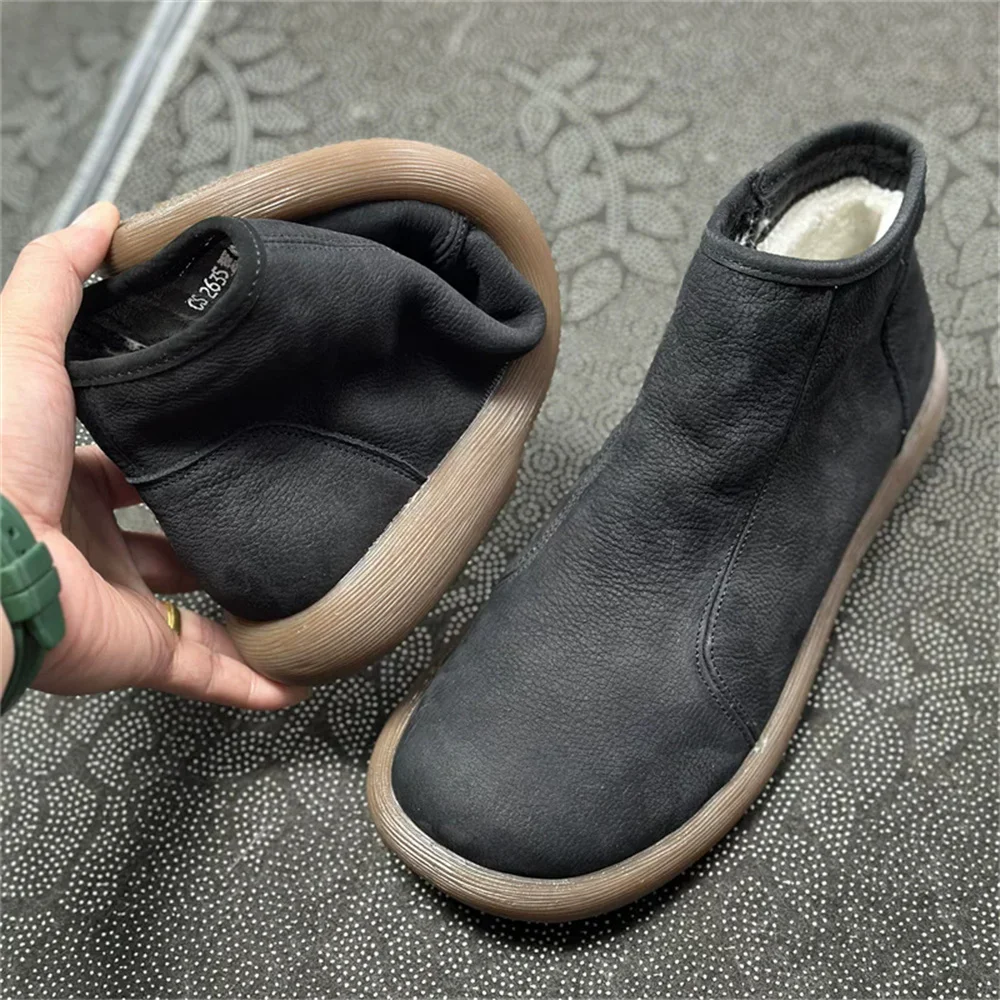 Men's Wide Head Chelsea Boots 2026 Winter New Warm Plush Cowhide High Top Casual Comfortable Leather Workwear Shoes for Men