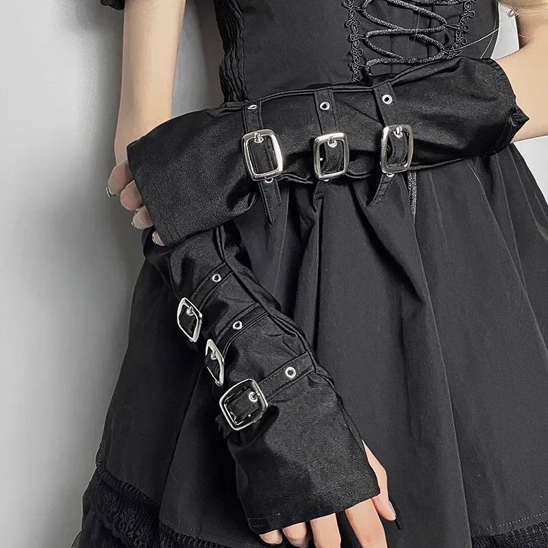 2023 Punk Rock Y2K Ferrous Willow Stud Arm Sleeve for Women  Half finger sleeve with metal buckle, dark punk sun protectio