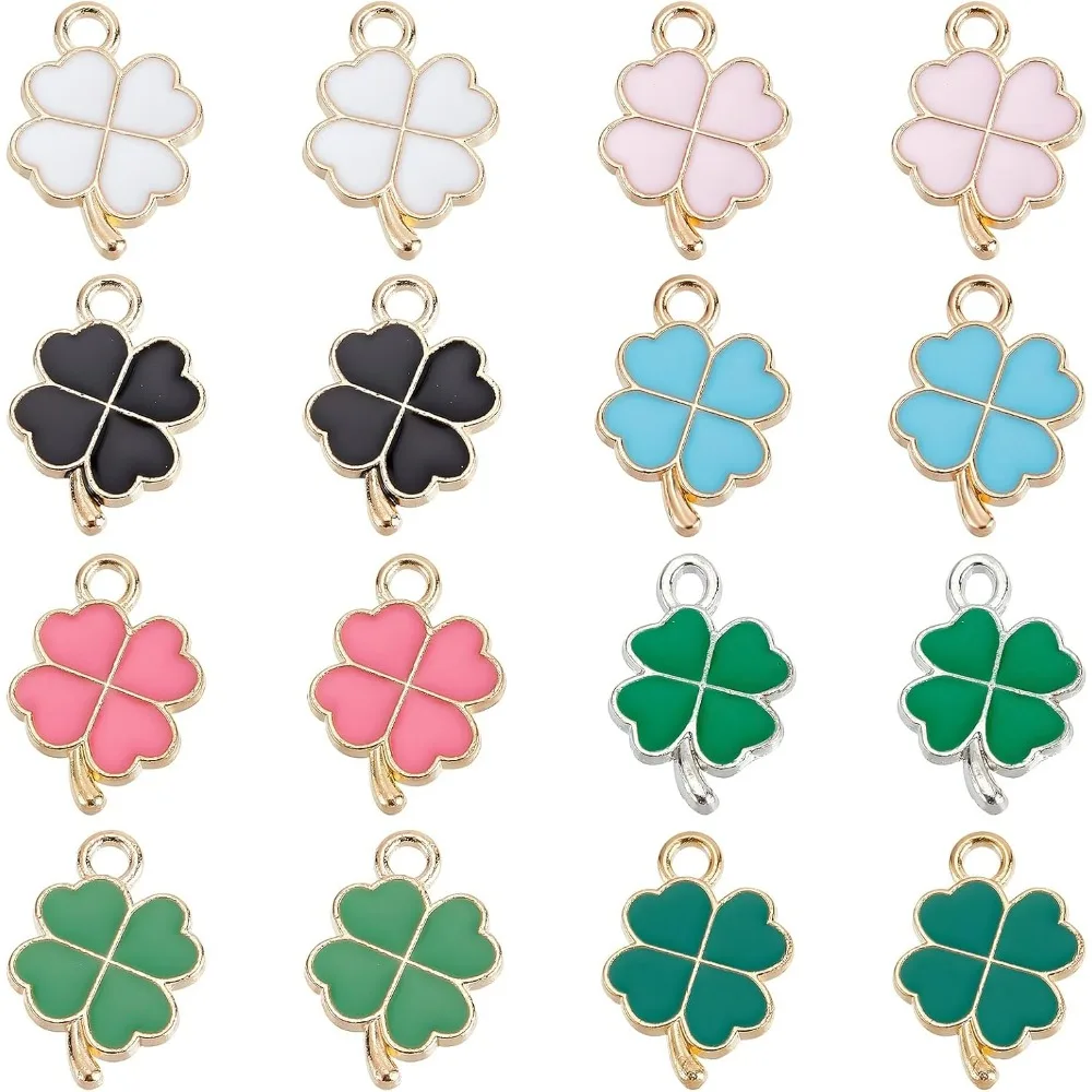 1 Box 64Pcs 8 Colors St Patrick Day Charms Four Leaf Clover Charm Enamel Shamrock Irish Charms Saint Patricks Green Leaves Charm