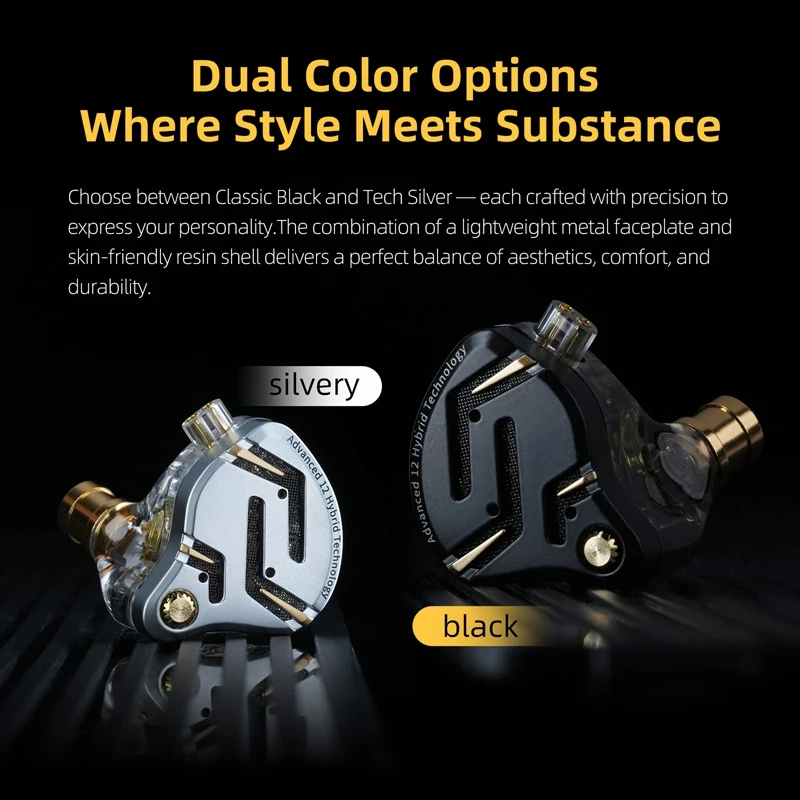 KZ ZS12 Pro 2 Hybrid In-Ear-Monitor-Kopfhörer mit 1DD 5BA, kabelgebundene Gaming-Ohrhörer, 3,5-mm-Over-Ear-IEM-Kopfhörer, hochreines versilbertes Kabel, abnehmbarer 0,78-mm-2-Pin-HiFi-Ohrhörer für