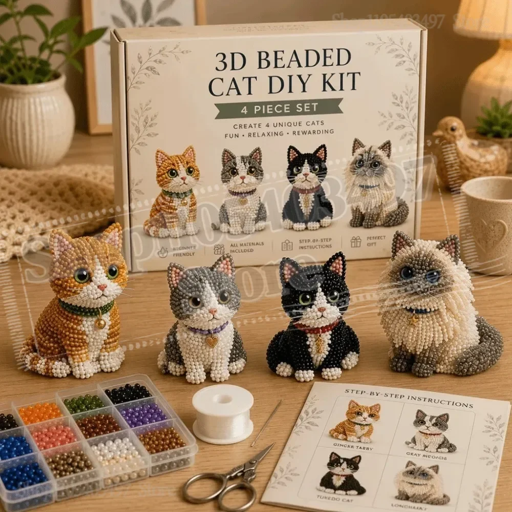 Kit de Cuentas Pequeñas 3D 2026, Kit de Cuentas con Forma de Animal, Kit Creativo de Tejido de Cuentas, Diseño Adorable, Kit de Manualidades con Cuentas para Decoración del Hogar