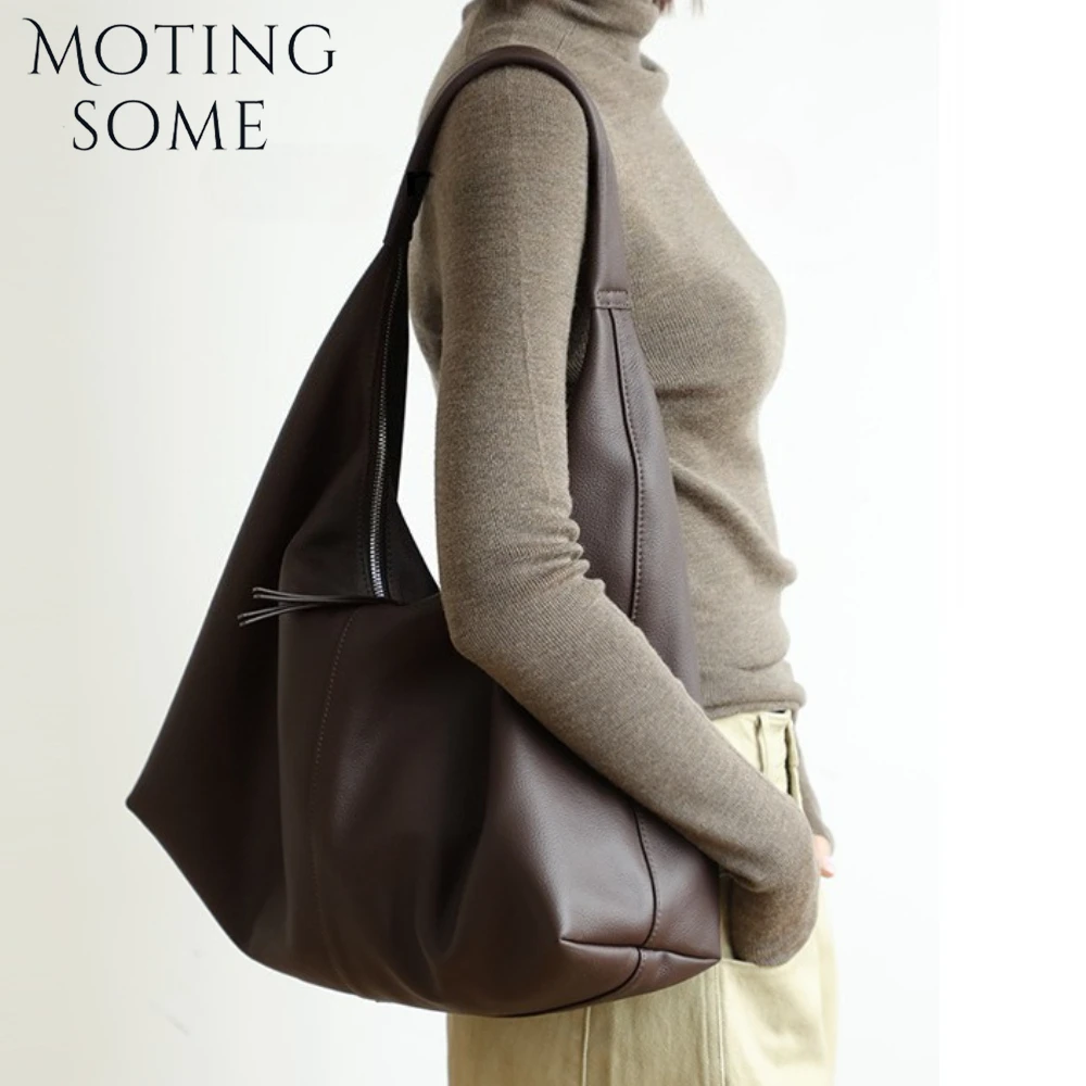 

Motingsome Soft Full Grain Cowhide Leather Women Bags Niche Design Large Capacity Shoulder Handbag Casual Tote Underarm Tote Bag