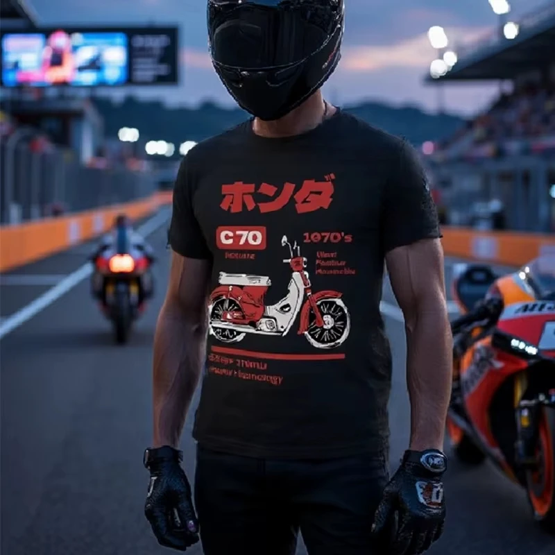 

Honda 2026 New Hot Summer Fashion C70 Motorcycle Printed Pattern Scooter Pure Cotton Short-sleeved T-shirt for Men in Summer