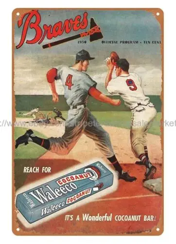 1950 baseball  vs  Waleeco cocoanut bar ad tin