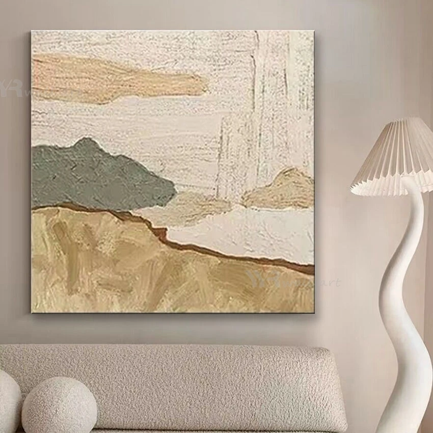 

Скандинавский современный абстрактный пейзаж с чистой картиной маслом ручной работы, домашнее украшение для спальни, столовой, гостиной, дивана, роспись