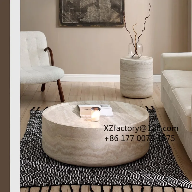 Factory Direct 2026 Top Rated Wabi **** Wind Travertine Coffee Table Living Room Light Luxury Modern Tea Table Art Side Corner C