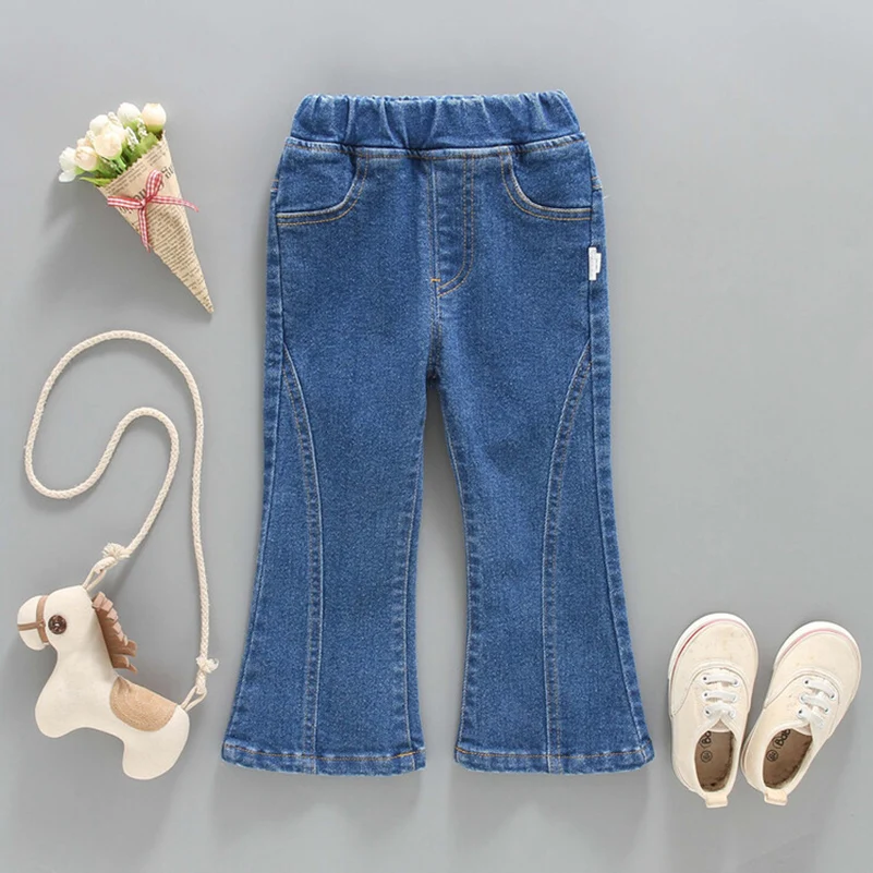 2024 Spring and Autumn Girls Fashion Casual Solid Color Denim Horn Mosquito proof Pants/Jeans 1-6 Years Old