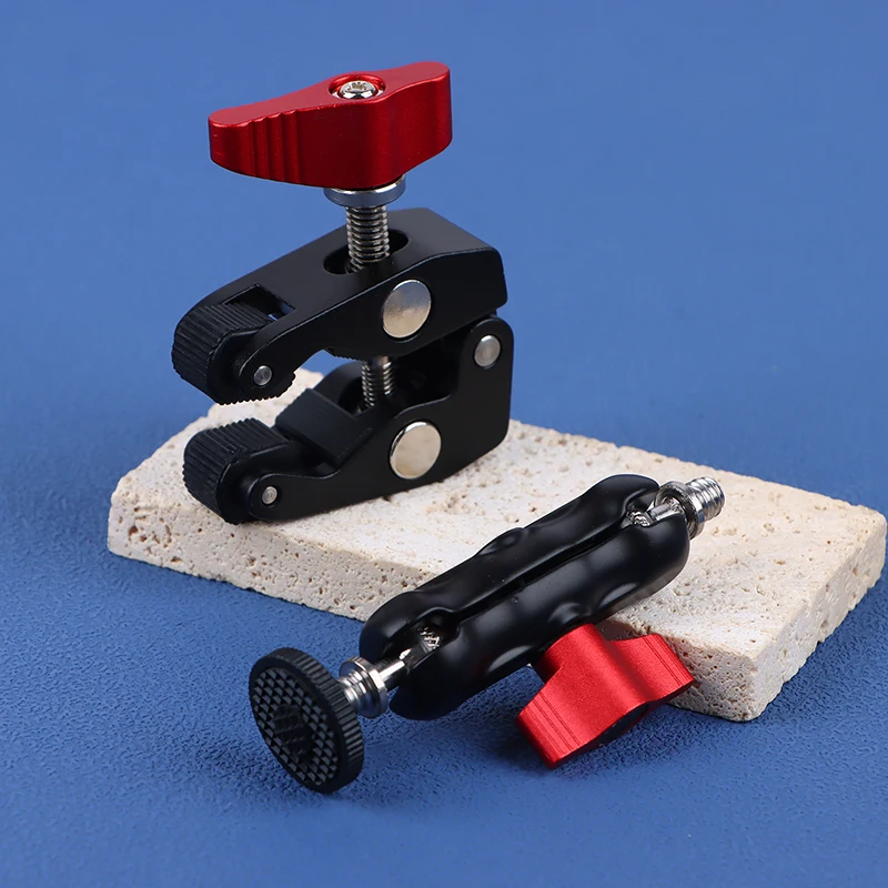 Aluminum Alloy Clamp With Double Ball Head Magic Arm Clamp 1/4'' 3/8'' Hole For Phone Video Mount Camera LED Light Mic