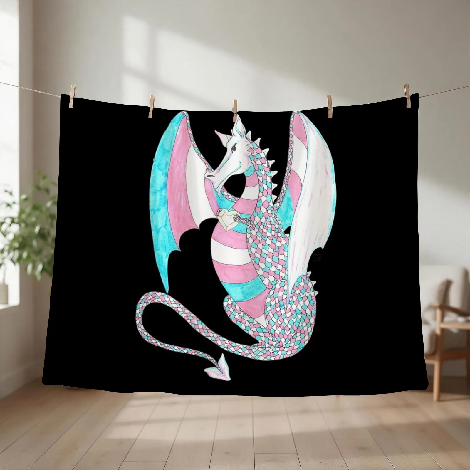 Trans Pride Dragon with Heart Throw Blanket blankets and throws Thermal For Baby Soft Plaid Blankets