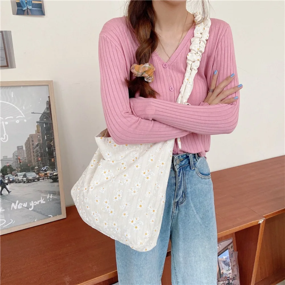 

New Style Fashion Cotton Fabric Shoulder Bag for Women Simple Large Casual Capacity Shopper Tote Bags