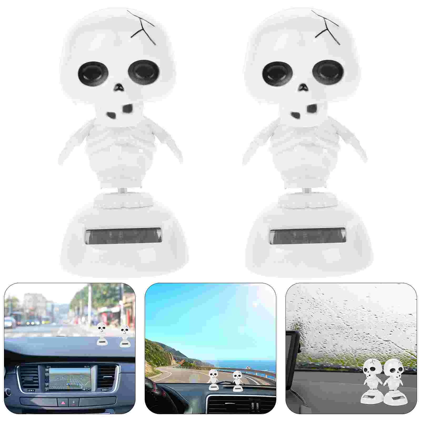 2 Pcs Goth Decor Halloween Funny Car Bobble Head Decoration Big Ghost Style Baby Solar Dancing Bedroom Ornaments Office