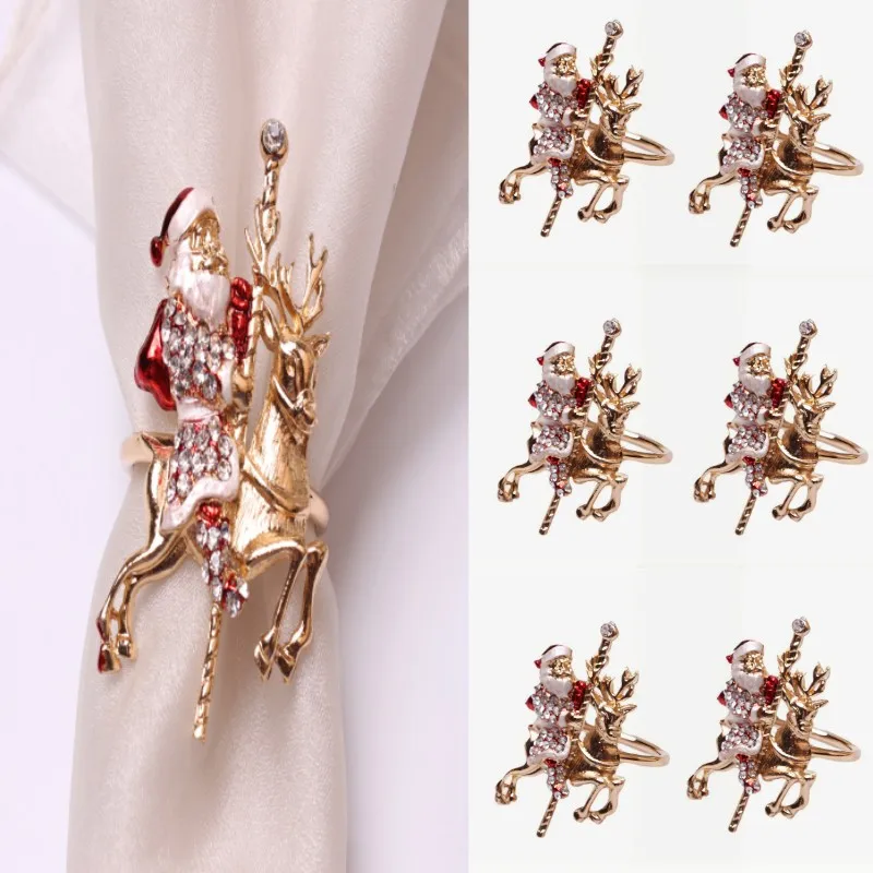 

Metal Christmas Tree Napkin Buckle Bow Flower Wreath Mouth Ring Napkin Ring Wedding Hotel Table Supplies Circle Decoration Gifts