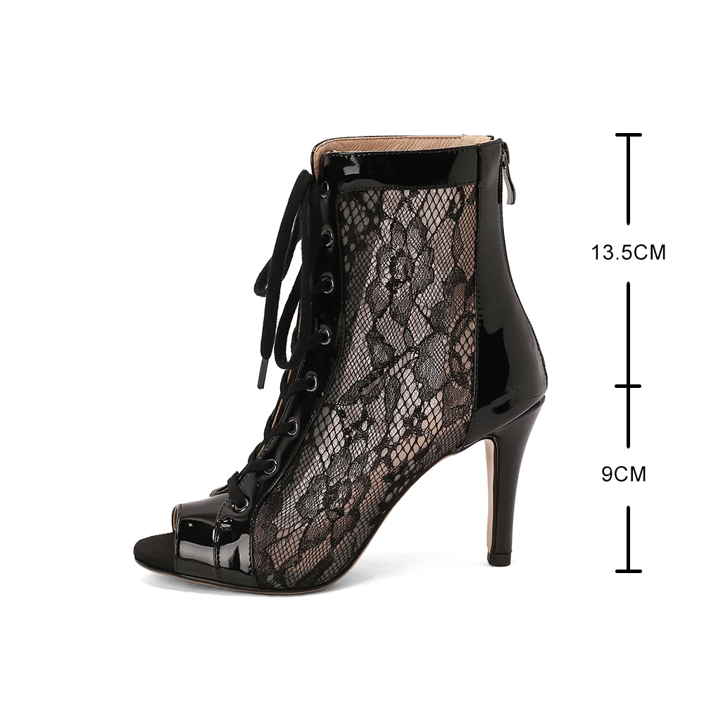 New Fashion Show Black Net Cross Strap Pumps Sexy High Heel Sandals Woman Shoes Mesh Lace-up Peep Toe Ankle bottes Stilettos