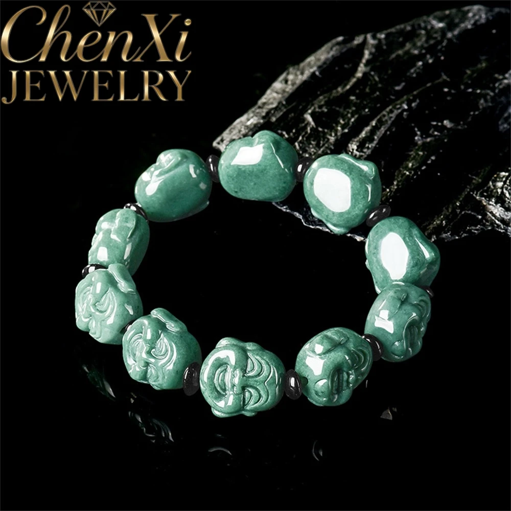 

Authentic Natural A-Grade Jadeite Deep Green Buddha Head Bracelet Luxury Quality Fashion Jewelry Exquisite Popular Charms Gift