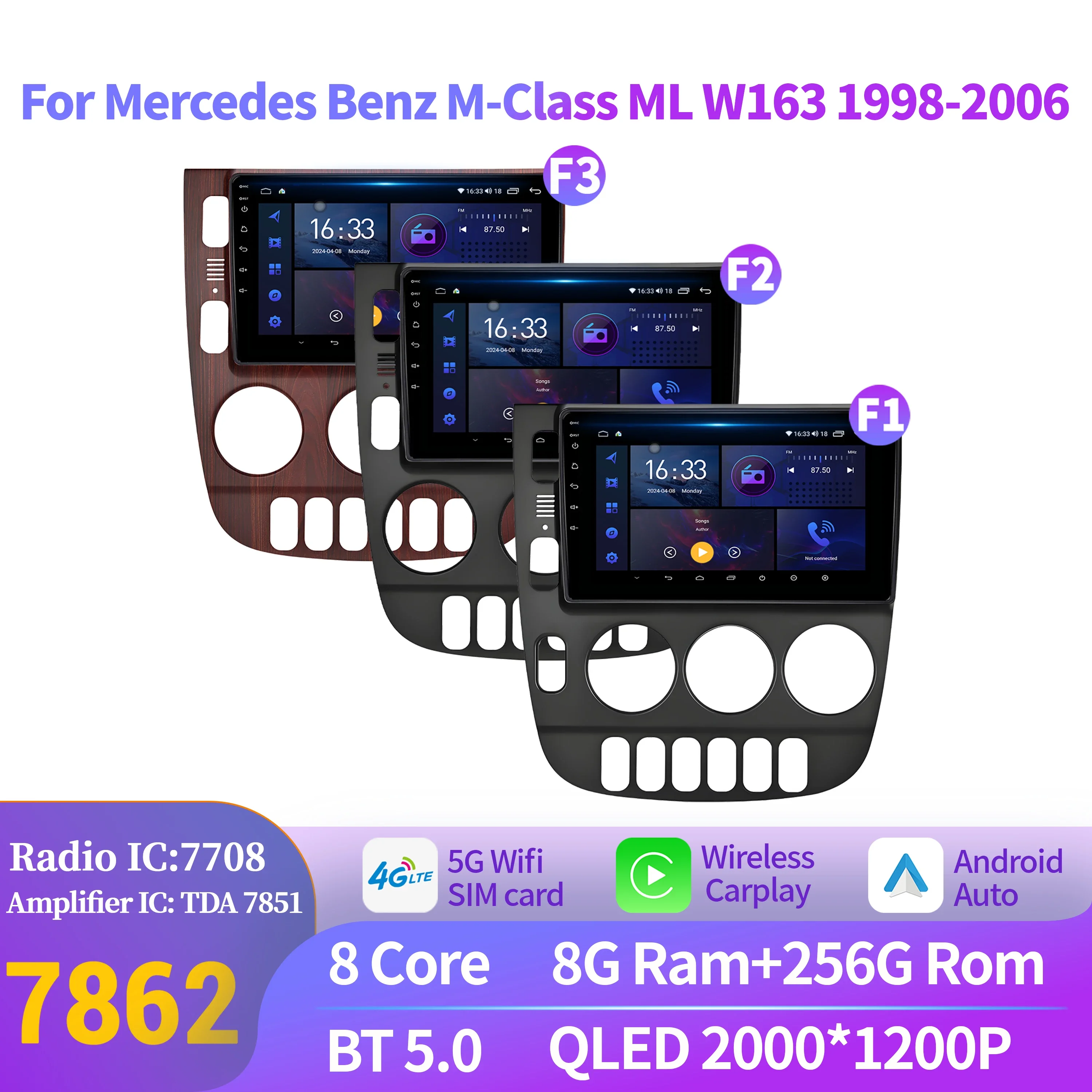 

Android 14 For Mercedes Benz M-Class ML W163 1998-2006 Auto Carplay Car Radio Multimedia Navigation 7862 8+256 2K QLED Screen
