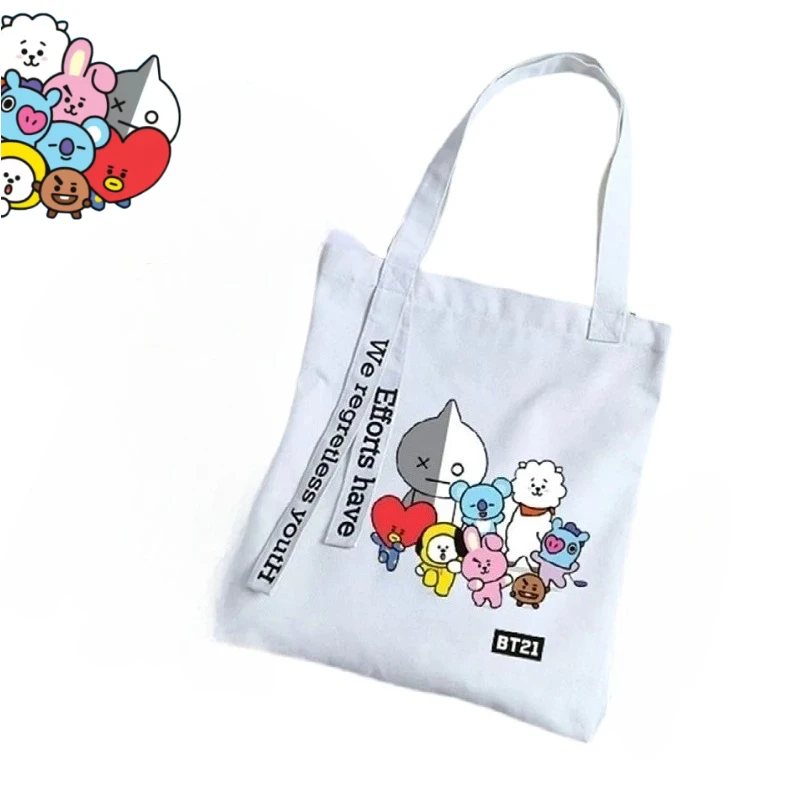 

BT21 Anime Cartoon Cute Canvas Bag Kawaii Unisex Portable Storage Bag Shopping Tote Fans Support Merchandise Wholesale