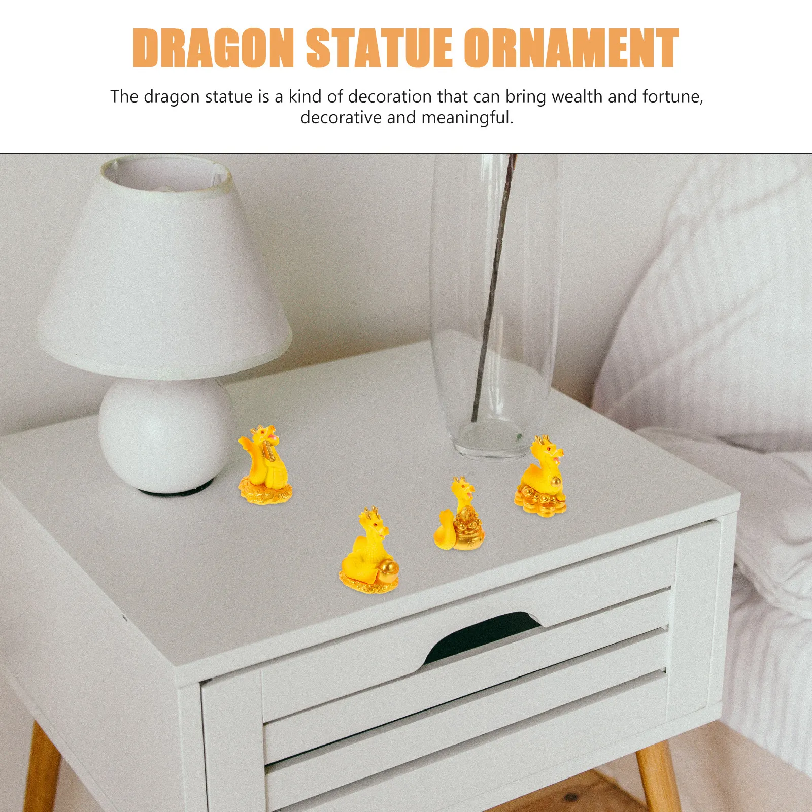 4Pcs Resin Chinese Dragon Statue Ornament Handmade Auspicious Desktop Decor for Office Home Living Room Shelf Cabinet Gift