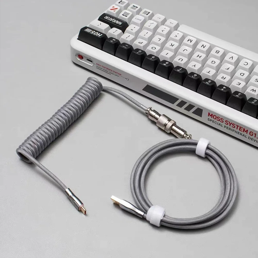 Cable en espiral para teclado mecánico, puerto USB tipo C, Cable enrollable de aviador, accesorios para teclado de juegos de ordenador de escritorio