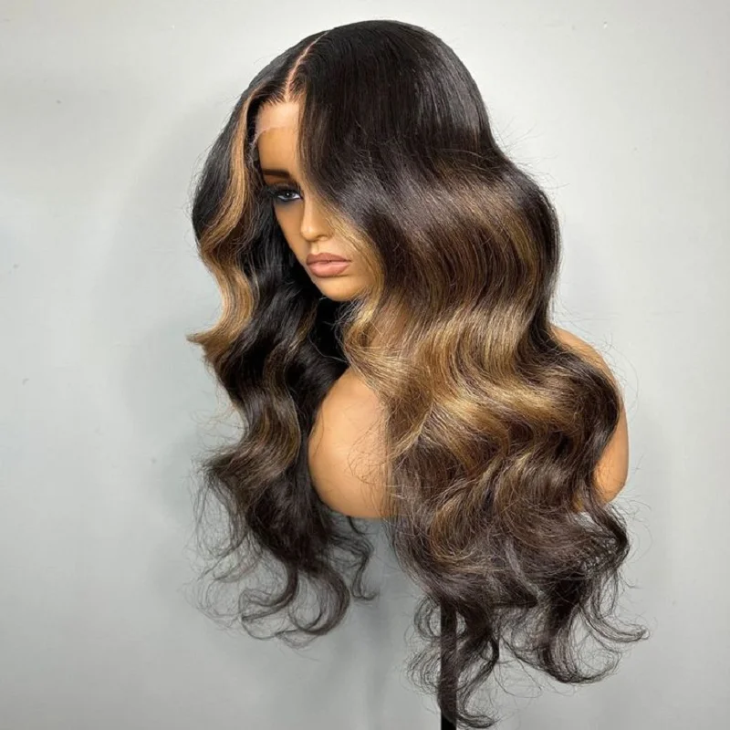 Glueless Long Highlight Brown 180Density Body Wave HD Lace Jewish 5x5 Silk Base European Human Hair Wig For Women BabyHair