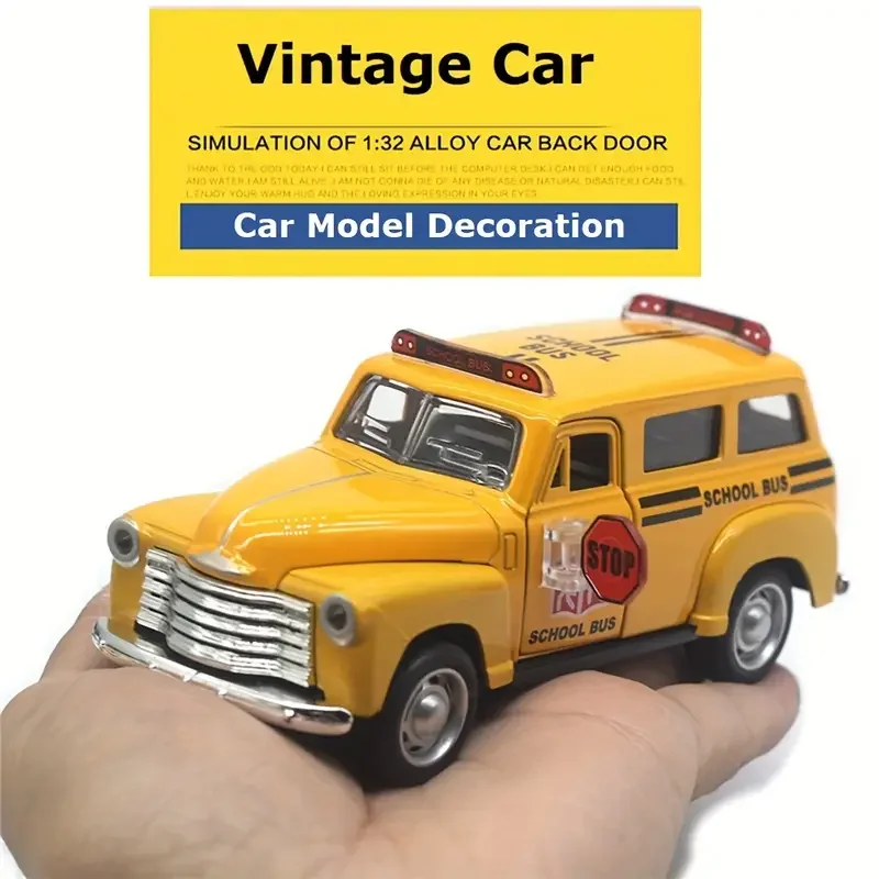1: 32 Mini Alloy Chevrolets School Bus Classical Vintage Car Sound and Light Pull Back Model Car Simulation Collection Gifts Toy
