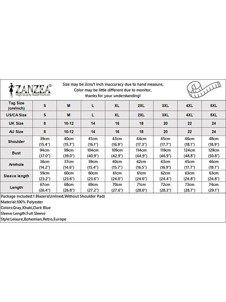 ZANZEA Long Sleeve Autumn Suit Coats Women V Neck Office Lady Elegant Blazer Korean Fashion Casual Commute Solid Blazer Tops