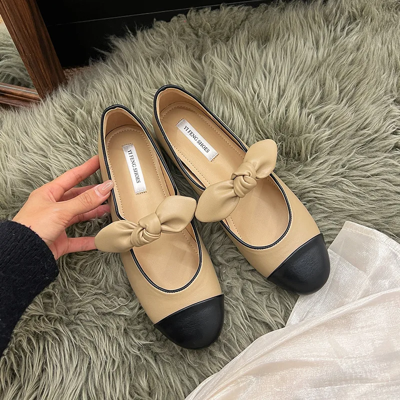 身長を5cmアップする女性用快適バレリーナフラットシューズ、滑り止めレディースローファー、エレガントな蝶結びフラット女性用シングルシューズ