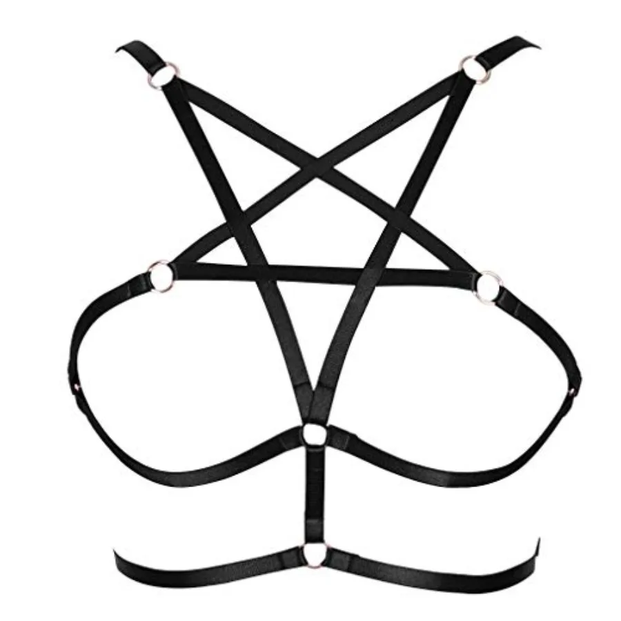 

Sexy Women Harness Halter Pentagram Body Harness Bra Caged Bra Cupless Bra Punk Gothic Style Strappy Bralette One Size