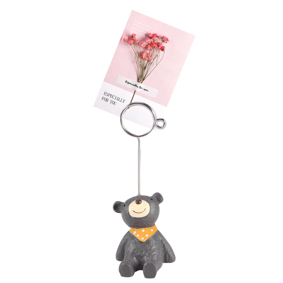 

Resin Message Folder Little Bear Dark Gray Cartoon Animal Photo Clip Desktop Ornament for Wedding Reception Party Office Note
