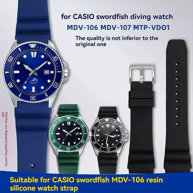 Correa de silicona de 20mm y 22mm para reloj de buceo CASIO Swordfish MDV-106 MDV-107 MTP-VD01D efr-303l para reloj de hombre de la serie Citizen